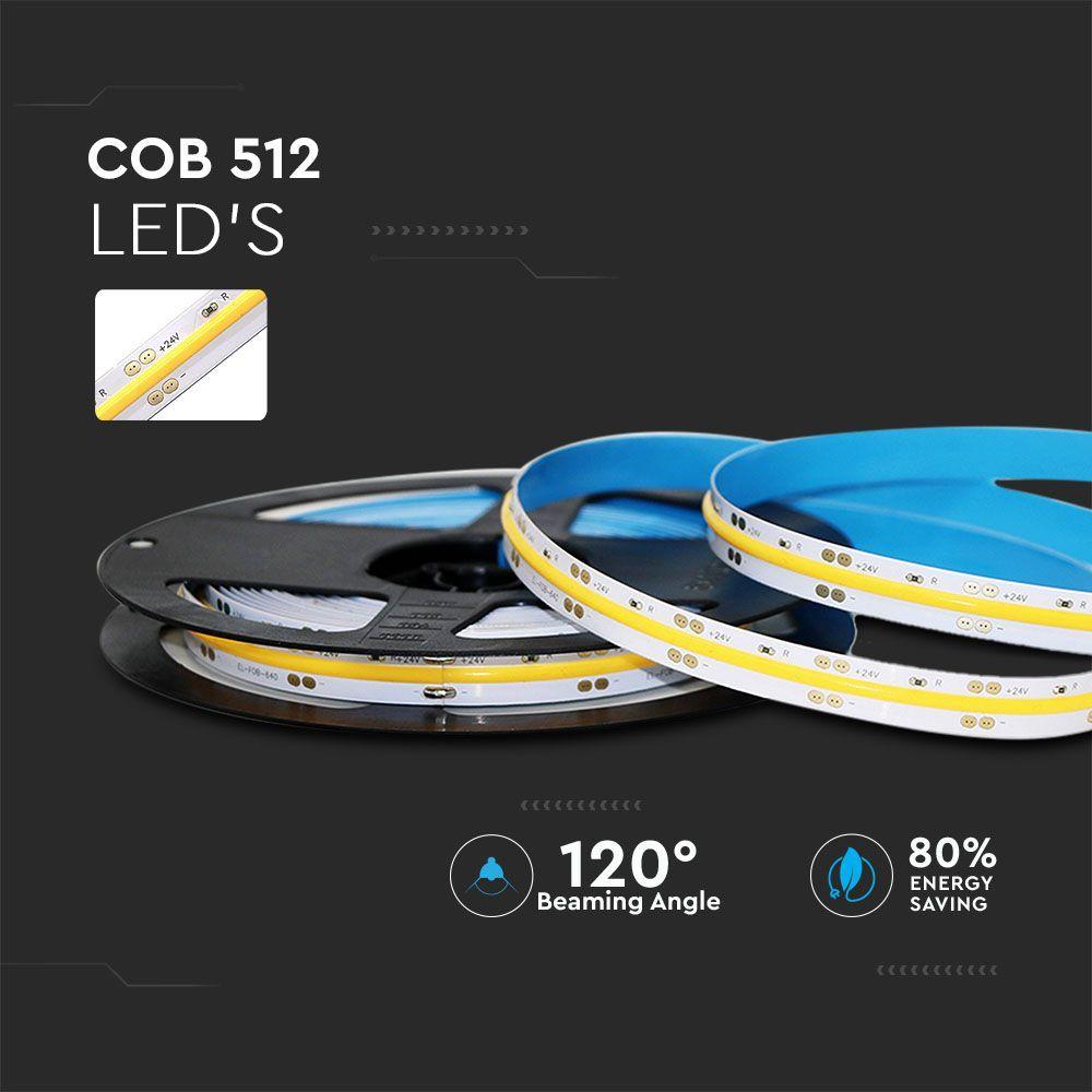 Taśma LED COB, Barwa:6000K, Zasilanie: 24V, IP20, Rolka:5m, VTAC, SKU 2651