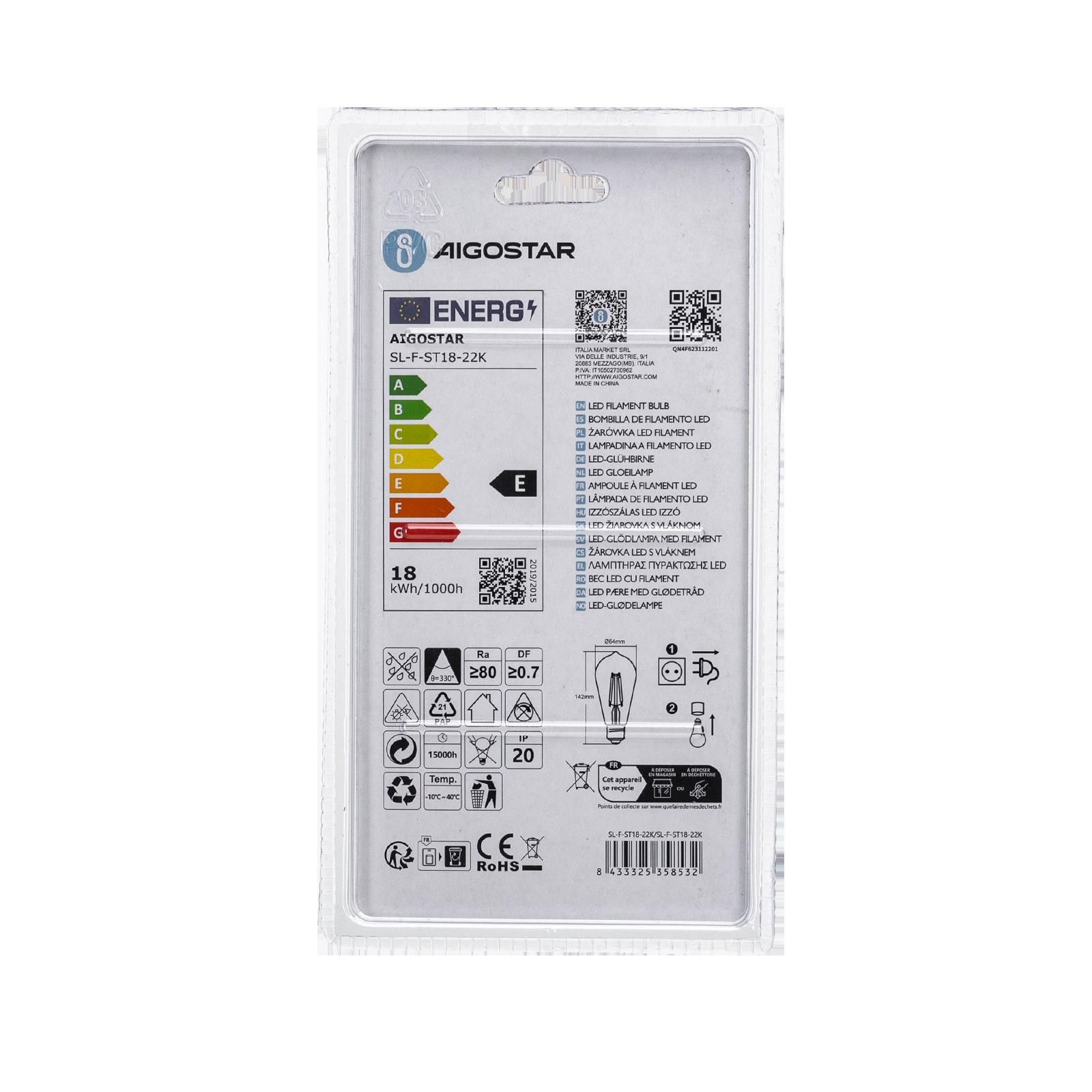 Żarówka LED Filament (Bursztynowa) ST64 E27 18W