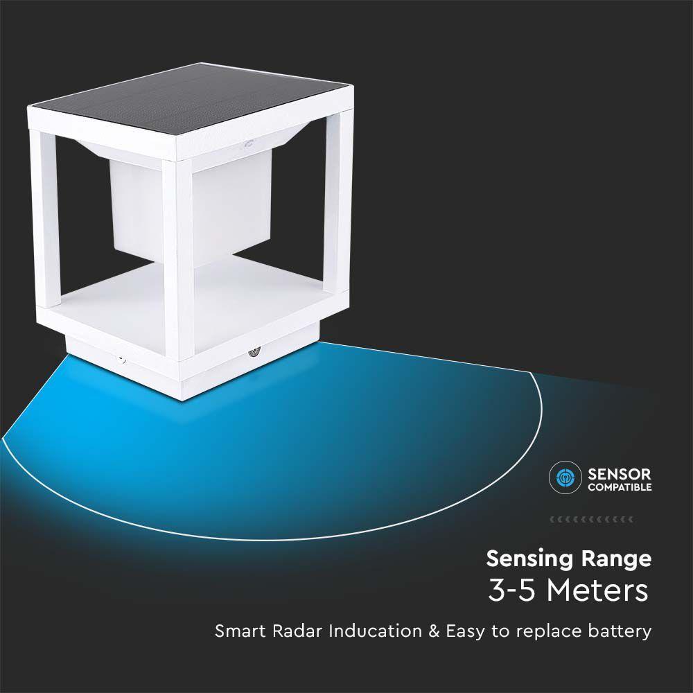 2W Lampa ogrodowa LED solarna, Barwa:3000K, Obudowa: Biała, VTAC, SKU 6806