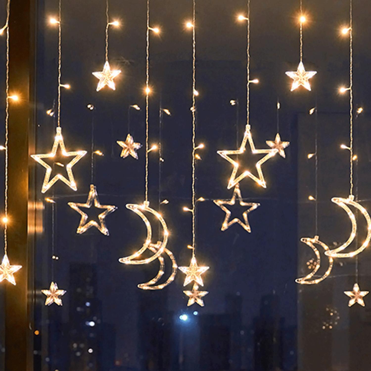 Solar string lights, stars and moons (wave), warm white, 3m+3m*0.6m, 12strips