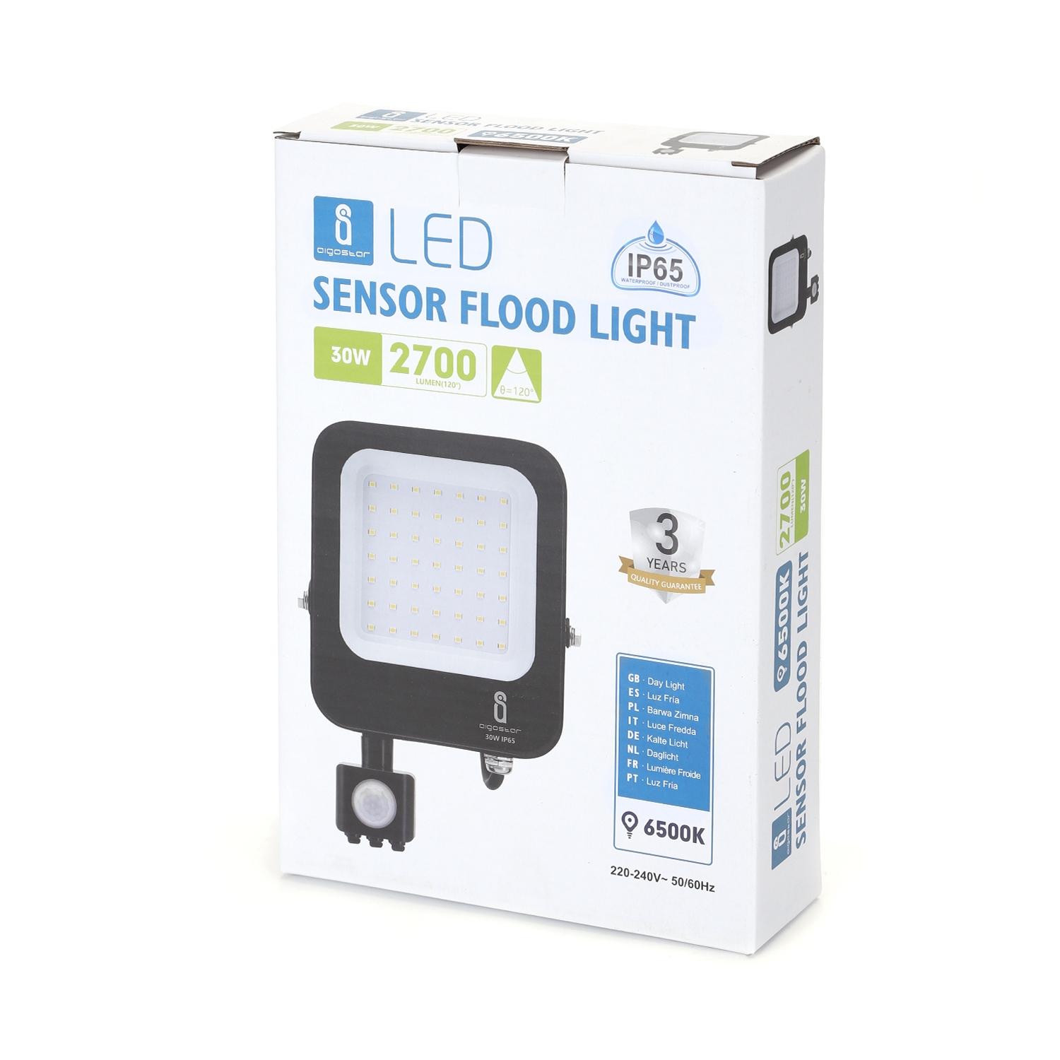 LED Floodlight with Sensor Black 30W