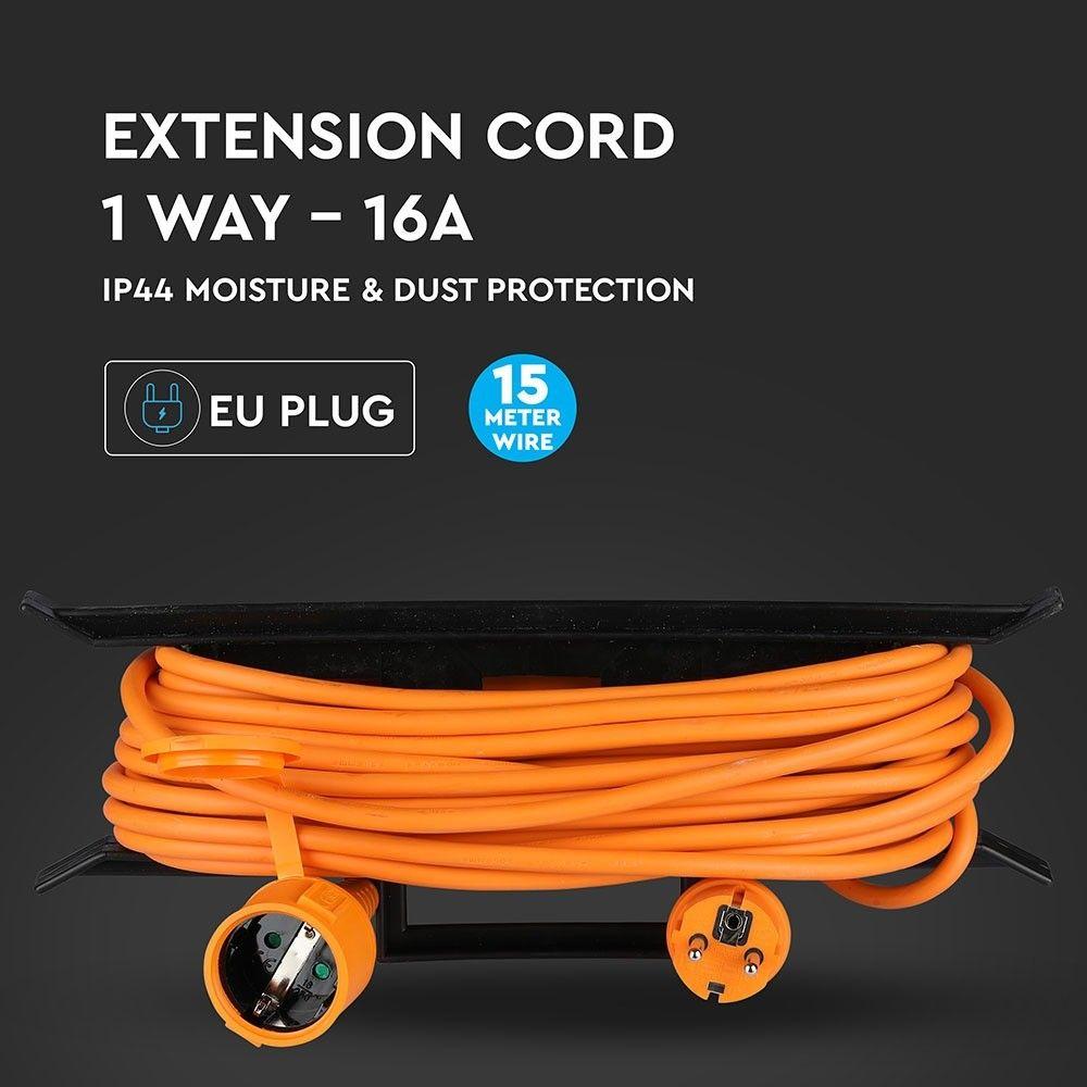 VT-3002-15 EXTENSION CABLE(3G1.5MMX15M)-1 WAY-16A-IP44-ORANGE & BLACK