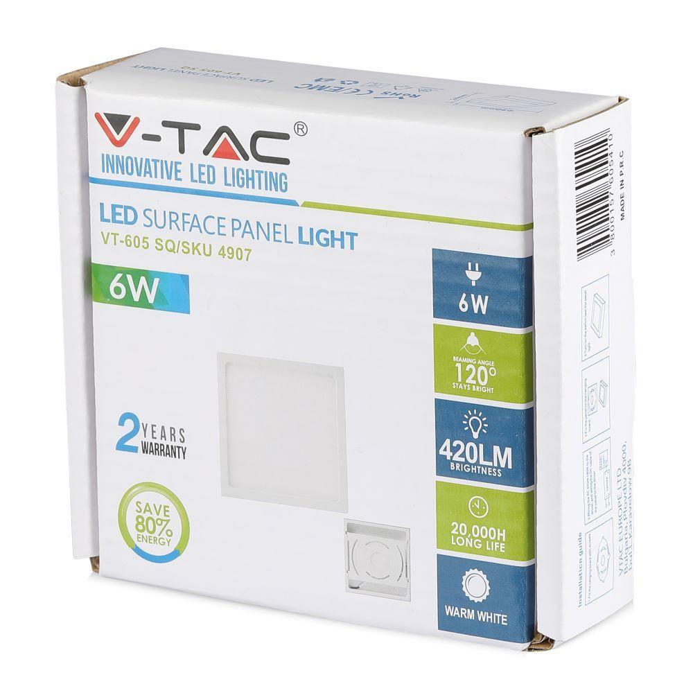 VT-605 6W LED SURFACE PANEL 3000K SQUARE