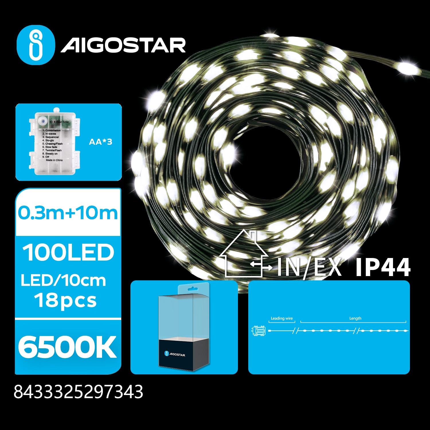 3AA battery string lights (PVC & copper), cold white, 10m