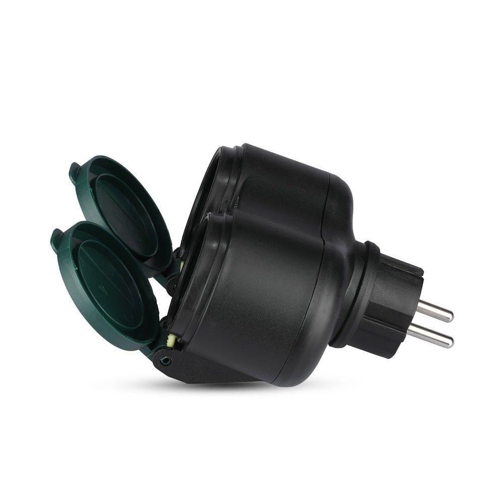 VT-1102-2 2 WAYS ADAPTER-16A-IP44 WITH-BLACK+GREEN