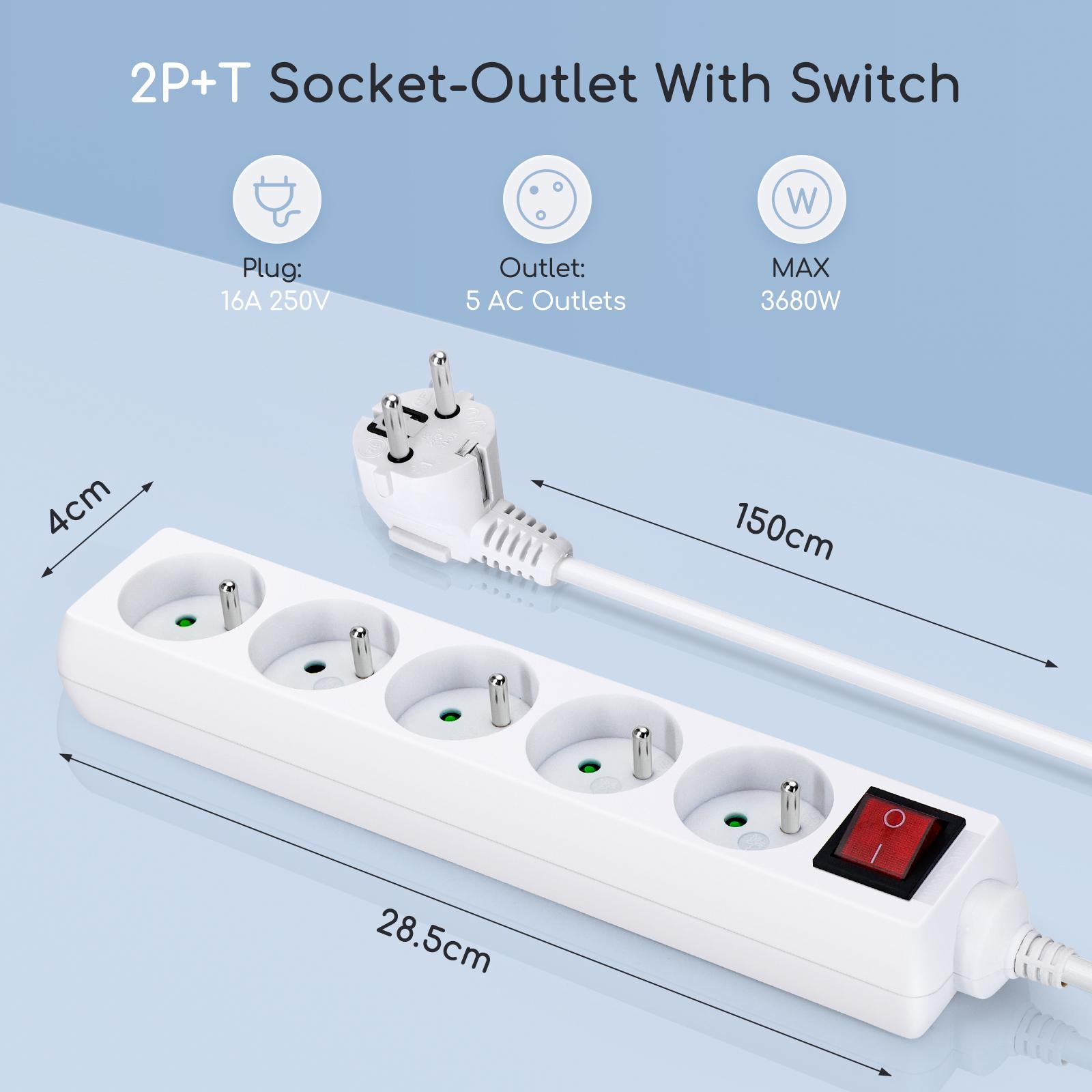 Power strips 5-way 1.5m H05VV-F 3G1.0m㎡ White