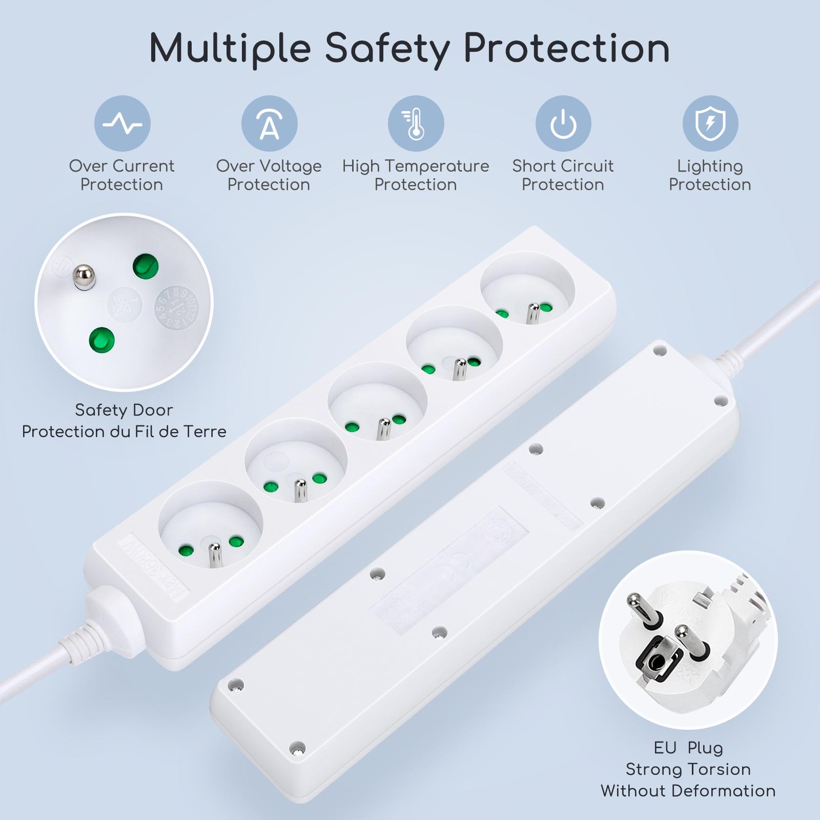 Power strips 5-way 1.5m H05VV-F 3G1.0m㎡ White