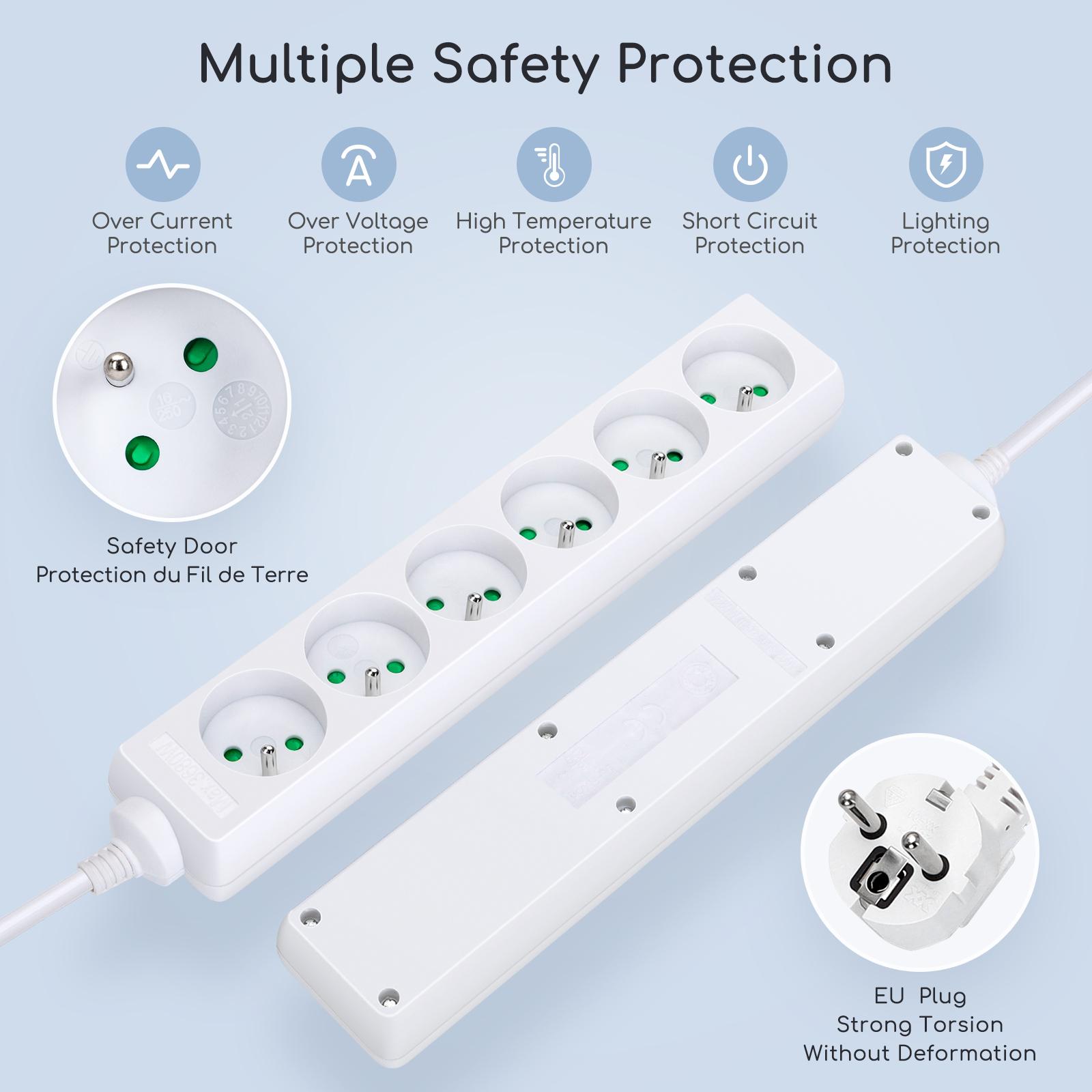 Power strips 6-way 3m H05VV-F 3G1.0m㎡ White