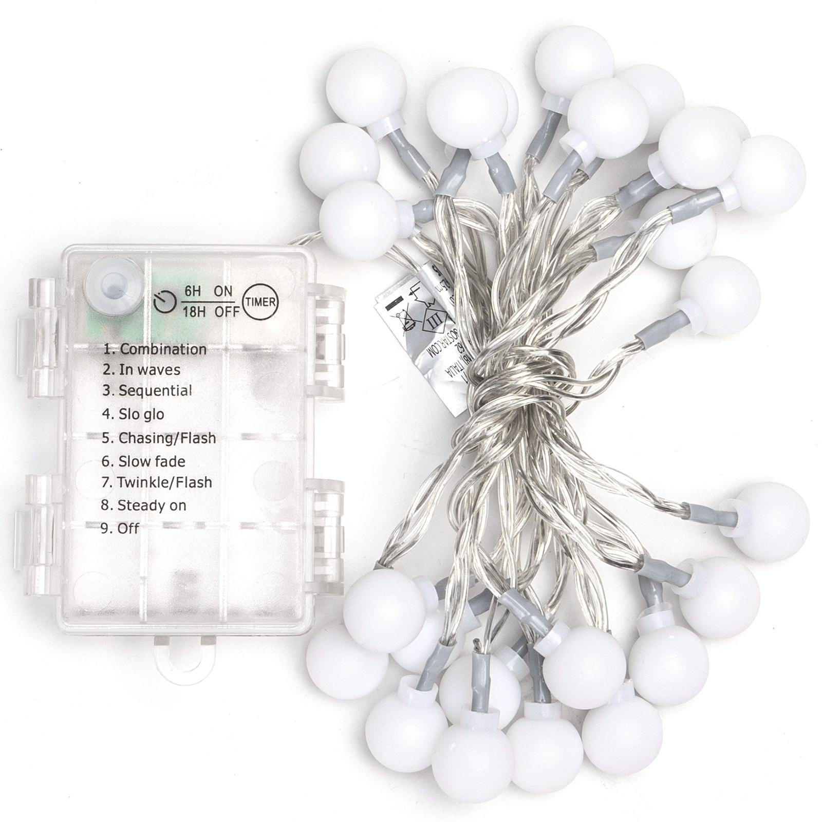 3AA battery milk bulb string lights, cold white, 2.5m