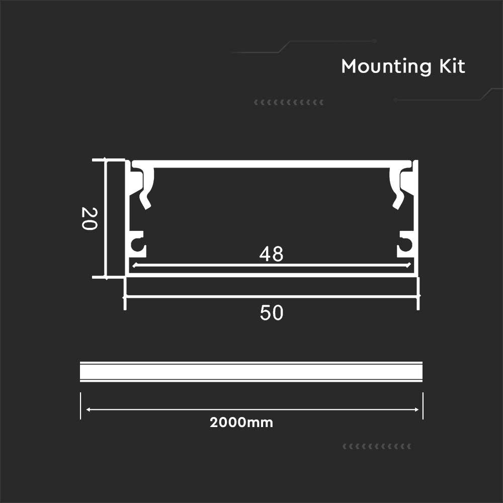 VT-8206S MOUNTING KIT WITH DIFFUSER FOR LED STRIP 2000x50x20mm SILVER BODY