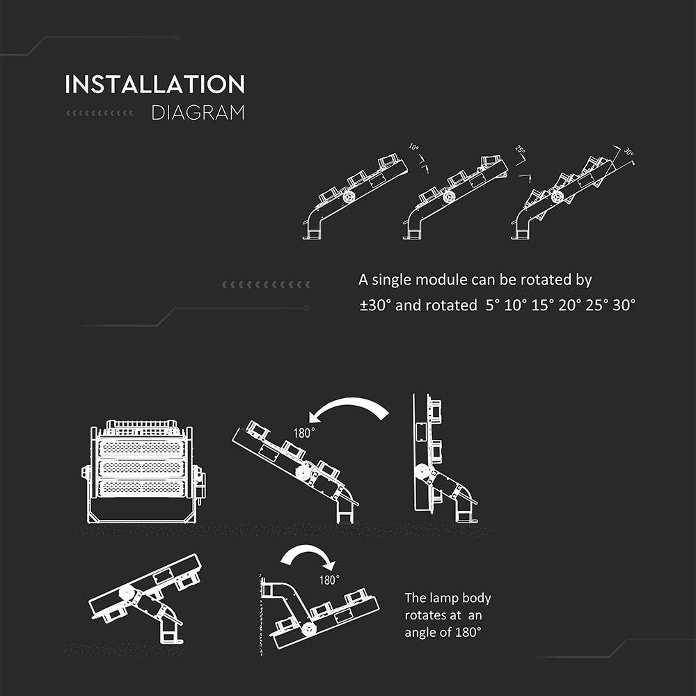 250W Oprawa stadionowa, Chip SAMSUNG, ZASILACZ MEANWELL, Barwa:4000K, ŚCIEMNIANIE 0-10V, KĄT 120', VTAC, SKU 494