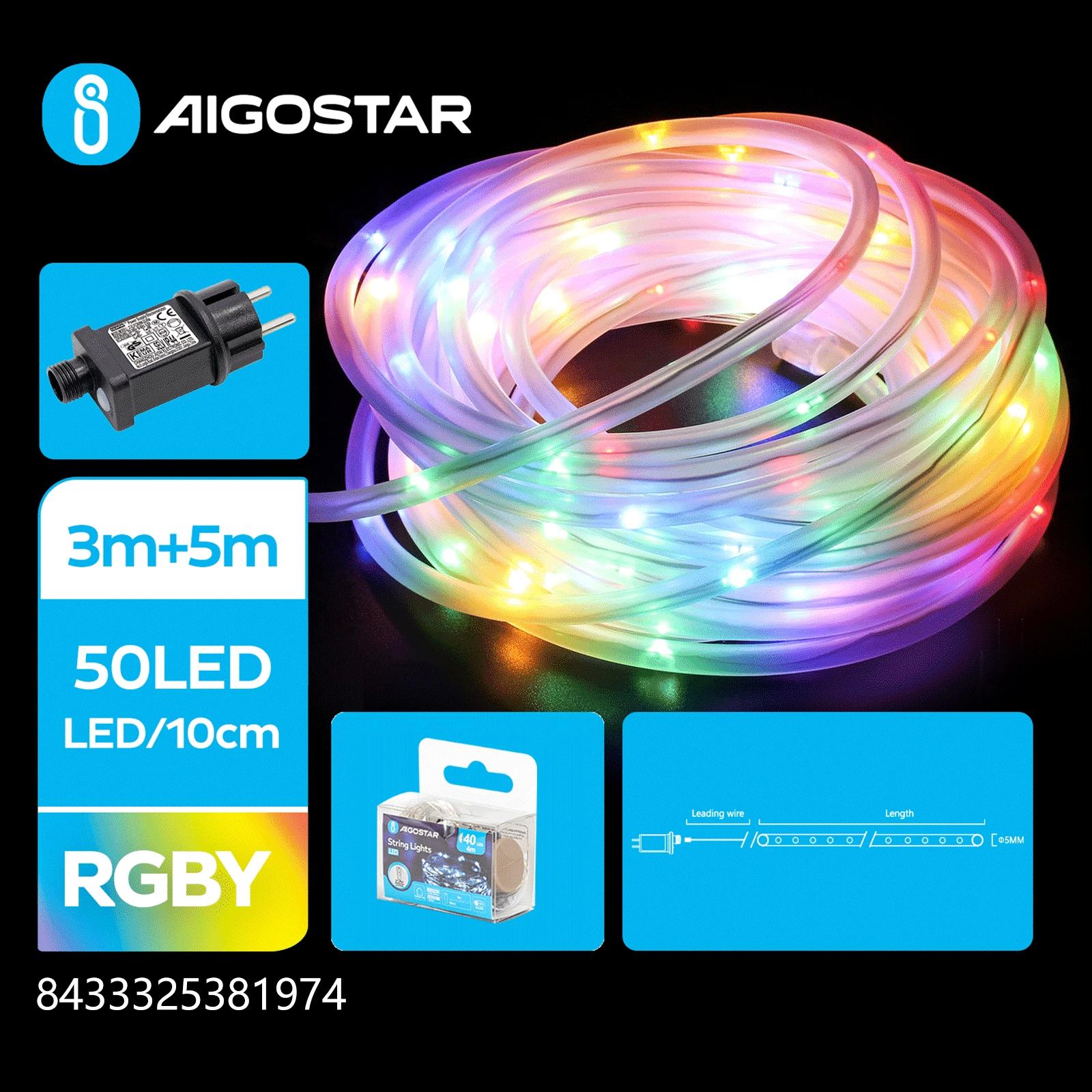 Low-voltage light string, Φ9mm tube lights, RGBY , 3m+5m