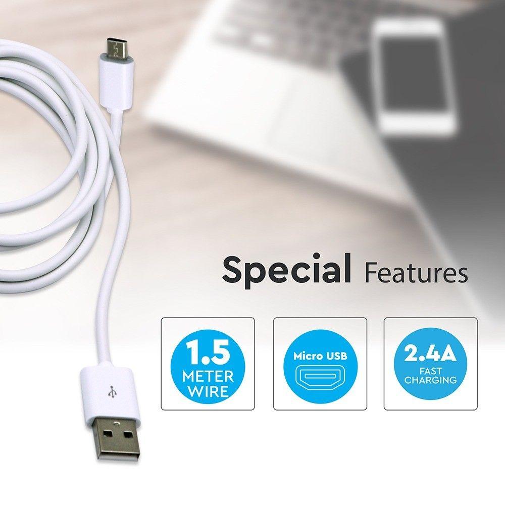 Przewód data 1.5M MICRO USB, Biały, VTAC, SKU 8450