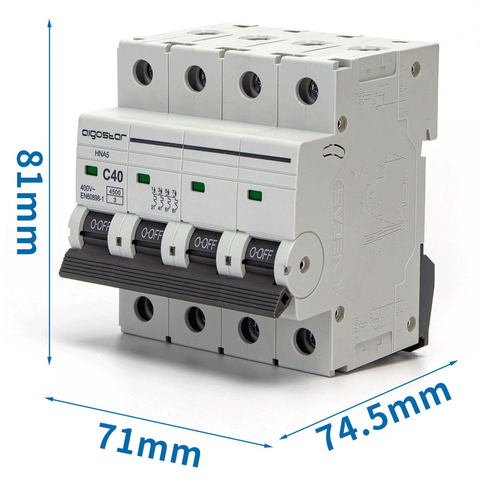 Miniature Circuit Breaker 4P 40A C CURVE Gray