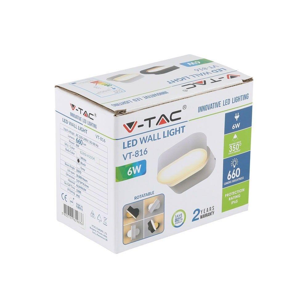 6W Lampa ścienna LED, Barwa:3000K, Obudowa: Czarna, VTAC, SKU 8288