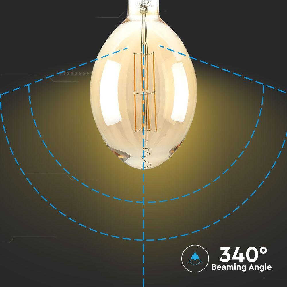 8W Żarówka dekoracyjna LED BF180, Klosz: Bursztynowy, Barwa:2000K, Ściemniana, Trzonek:E27, VTAC, SKU 7464