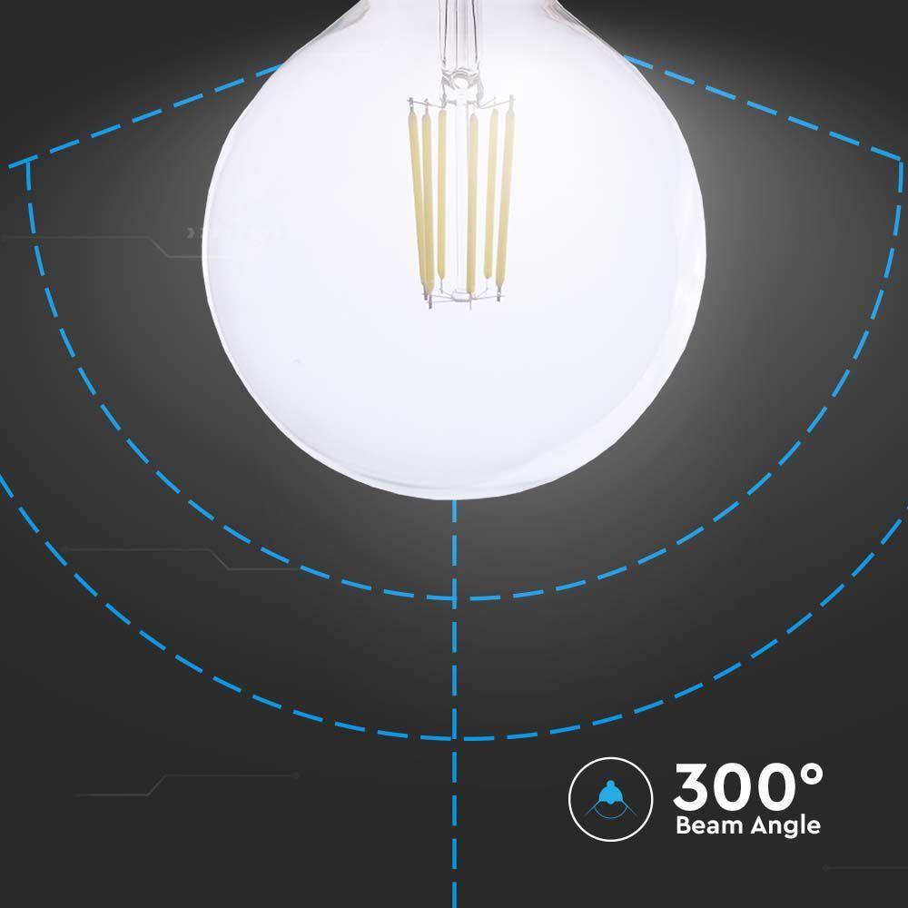 4W G125 Żarówka LED Filament, Klosz Transparentny, Barwa:3000K, Trzonek:E27, Skuteczność: 210lm/W, VTAC, SKU 2992