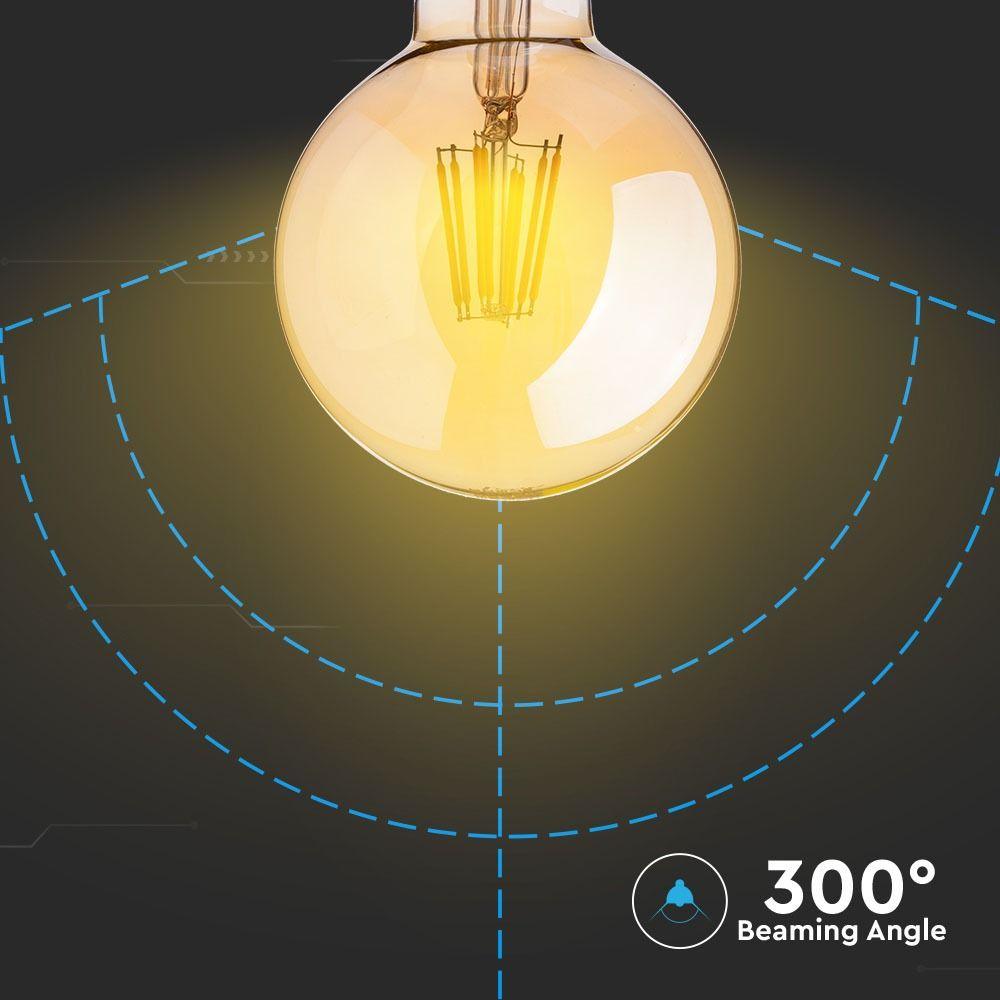 8W G125 Żarówka LED Filament, Klosz Bursztynowy, Barwa:2200K, Trzonek:E27, VTAC, SKU 7155