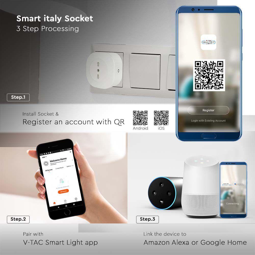 Gniazdo schuko WIFI Kompatybilne z Amazon Alexa i Google Home, VTAC, SKU 7698