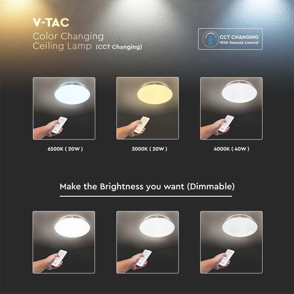 VT-8403 LED 20W/40W/20W DESIGNER DOMELIGHT REMOTE CONTROL CCT CHANGING DIMMABLE WAVE COVER