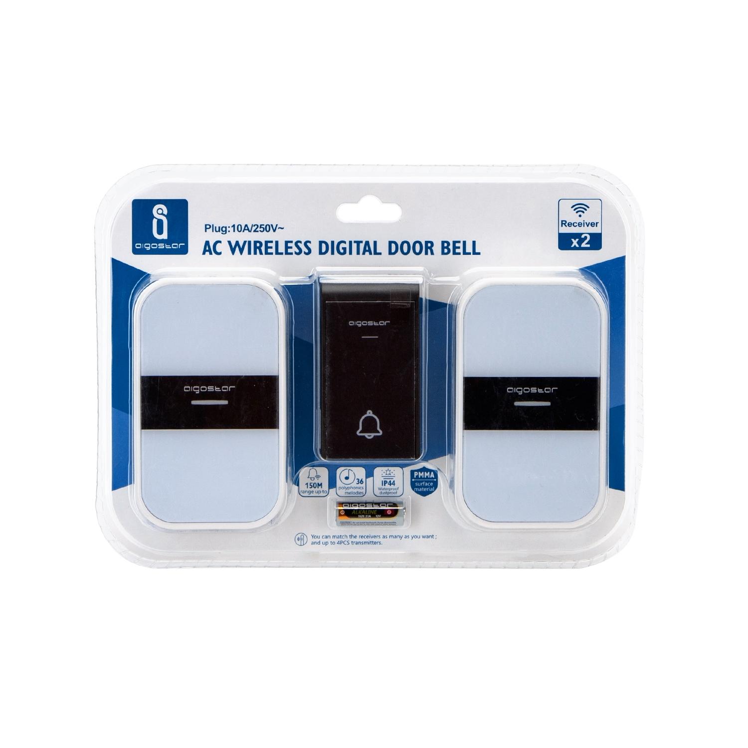 AC Wireless Digital Door Bell (one to two) White & Black