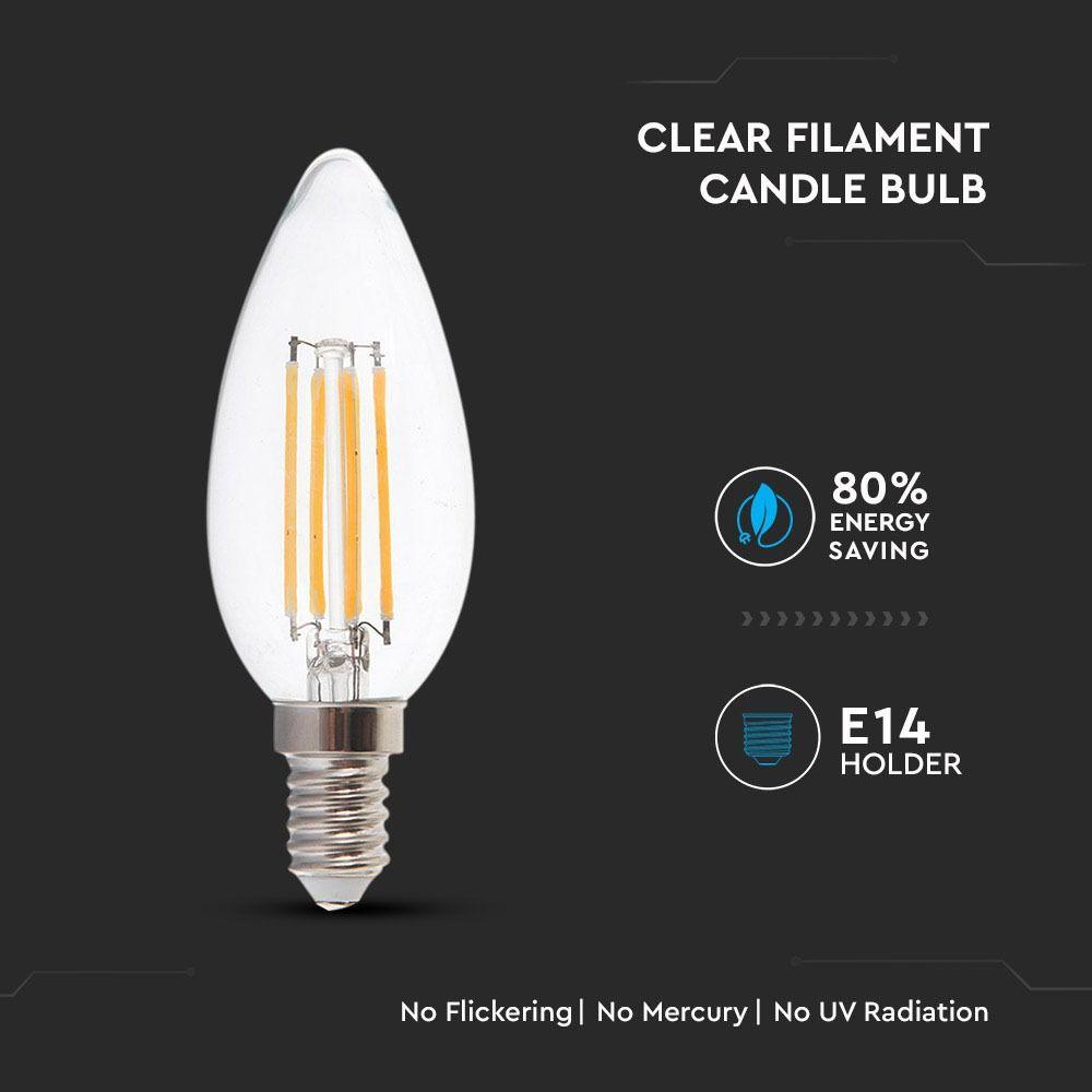 VT-2127 6W CANDLE FILAMENT BULB-CLEAR GLASS 2700K E14