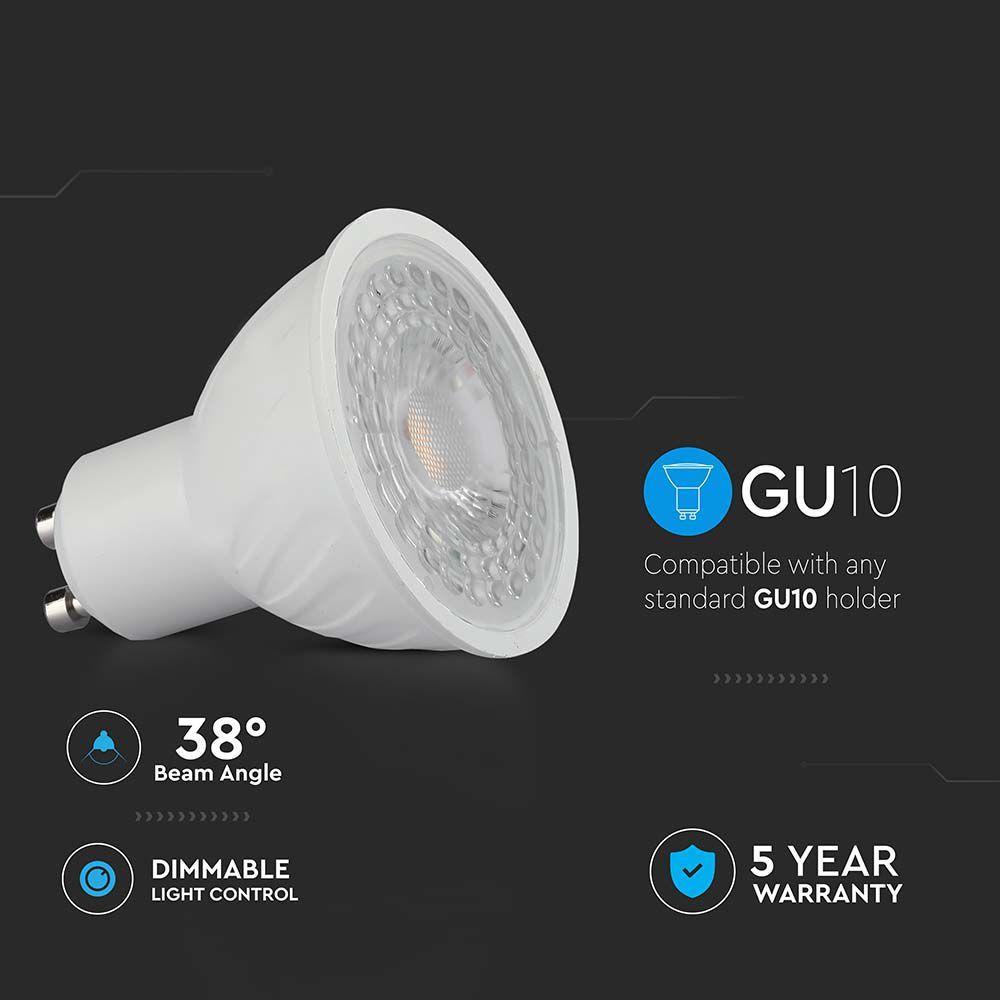 6W GU10 Żarówka LED, Chip SAMSUNG, Barwa:3000K, Kąt 38', Ściemniana, Trzonek:GU10, VTAC, SKU 21195