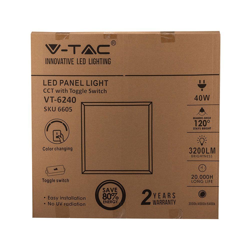 40W Panel LED 600x600mm, Barwa: 3w1, Opakowanie:6 szt. , VTAC, SKU 6605