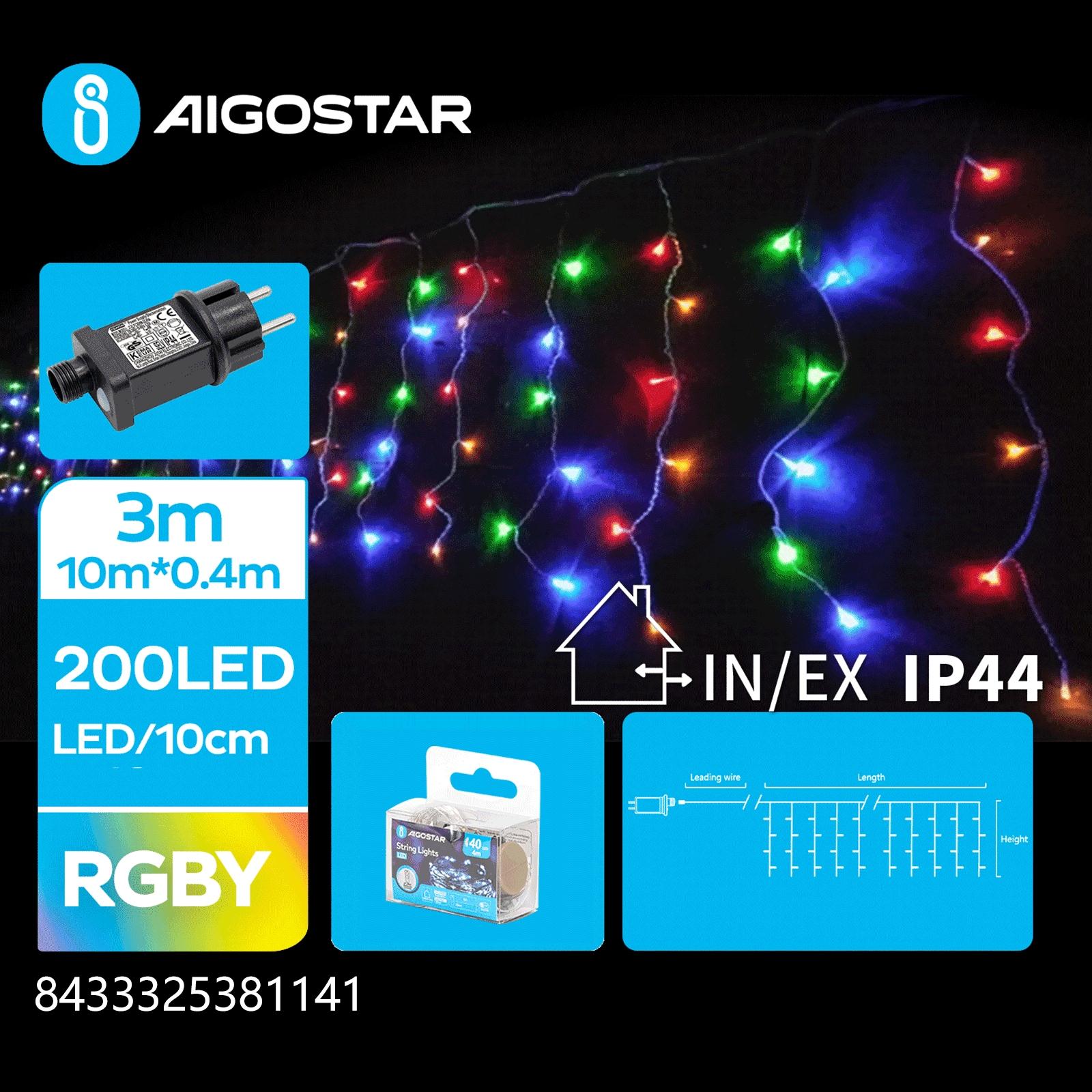 Low voltage icicle (flush) flat string lights, RGBY, 10m*0.4m