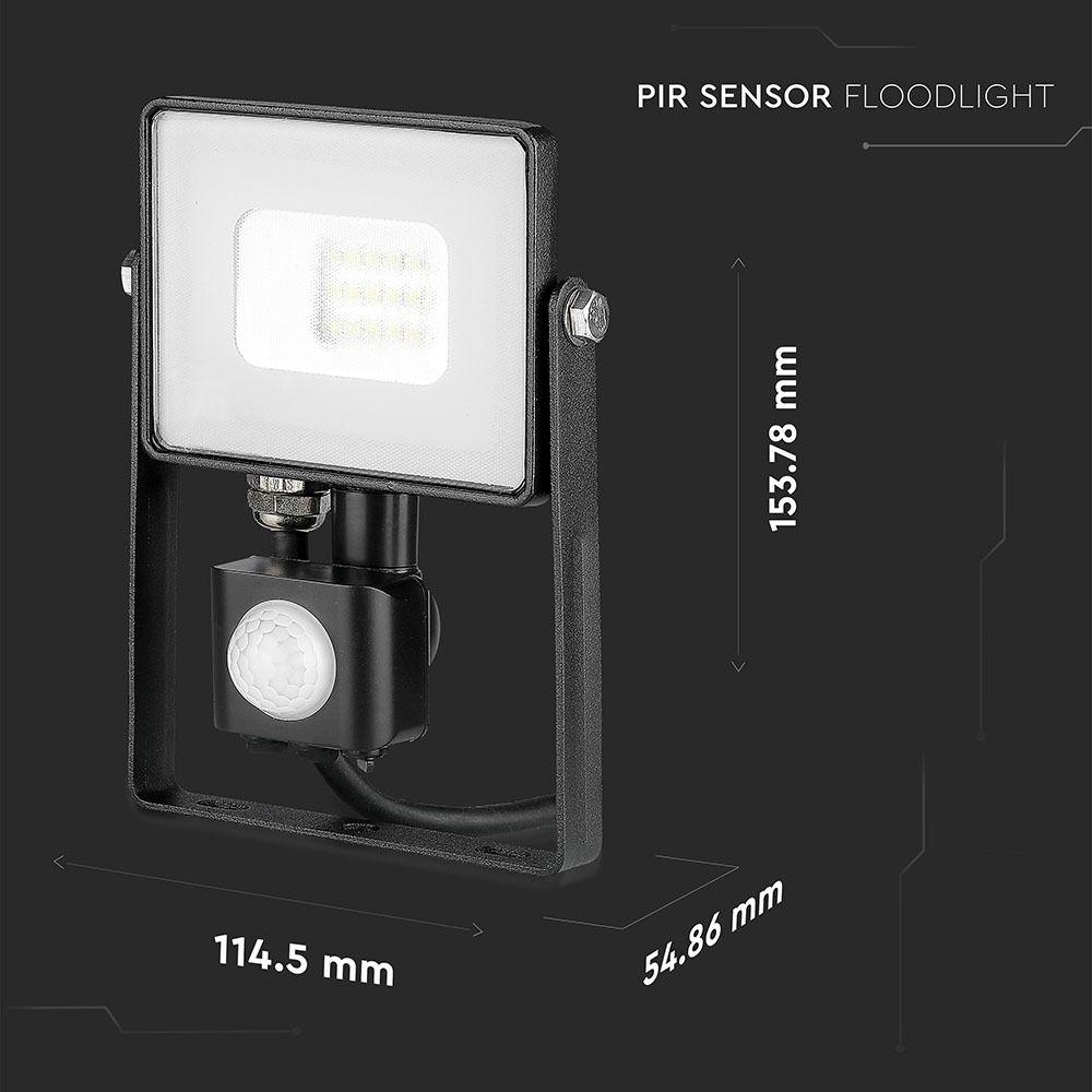 VT-10-S 10W SMD PIR SENSOR FLOODLIGHT SAMSUNG CHIP 4000K BLACK BODY