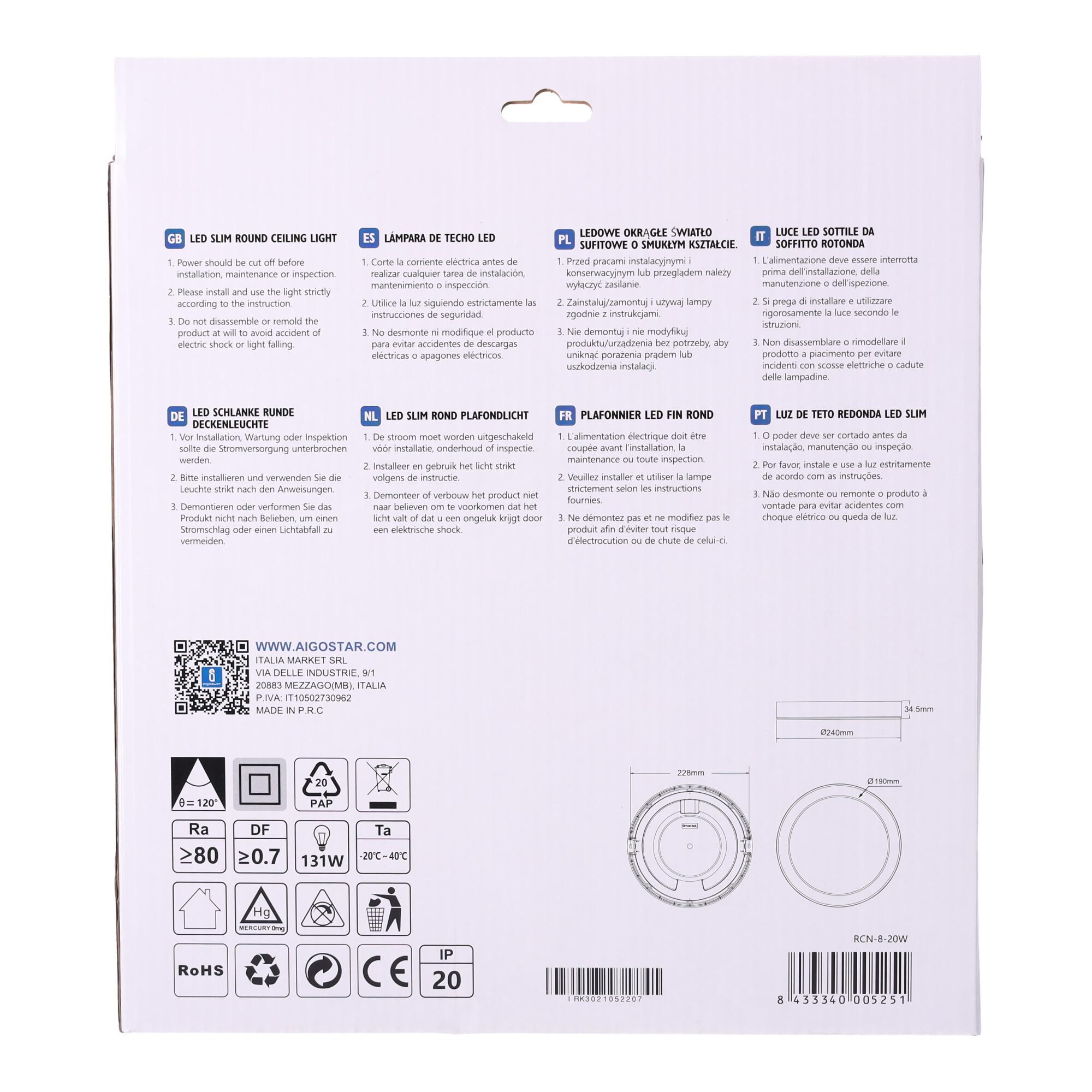 E6 LED  Surface-mounted Round Downlight 20W Natural Light