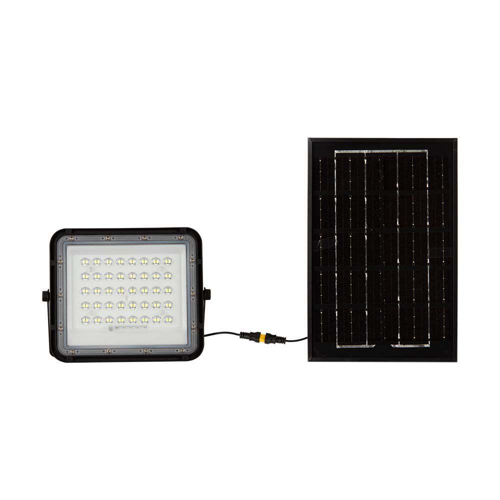 6W Solarny naświetlacz LED z czujnikiem zmierzchu, Panel z przewodem: 3m, Pilot, Bateria 5000mAh/ Barwa:4000K, Obudowa: Czarna, VTAC, SKU 7822