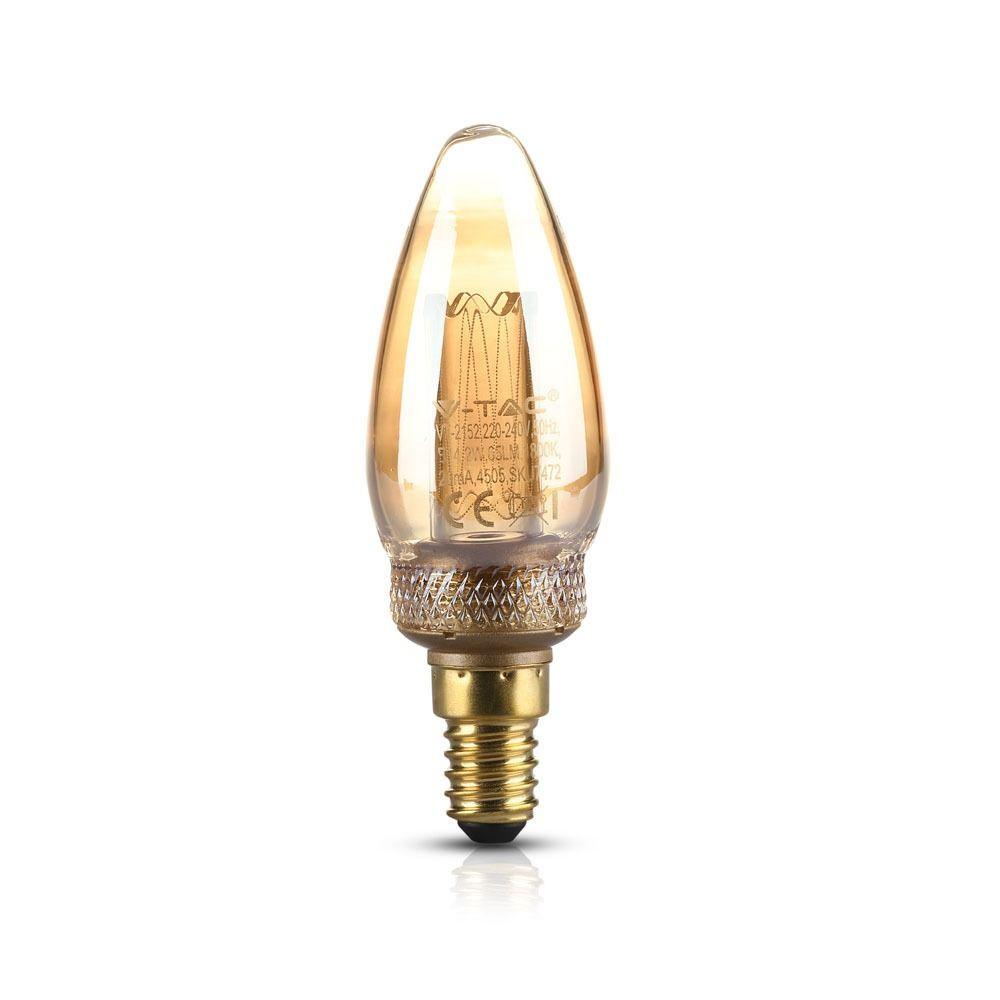 VT-2152 2W LED ART FILAMENT CANDLE BULB-AMBER GLASS 1800K E14