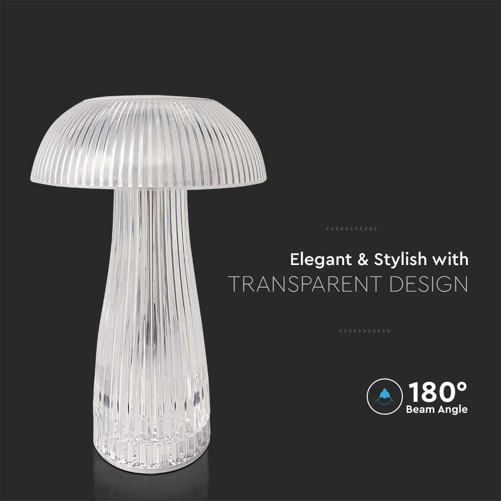 VT-1040 LED TABLE LAMP 1800mAH BATTERY D:160x250 3IN1 TRANSPARENT BODY