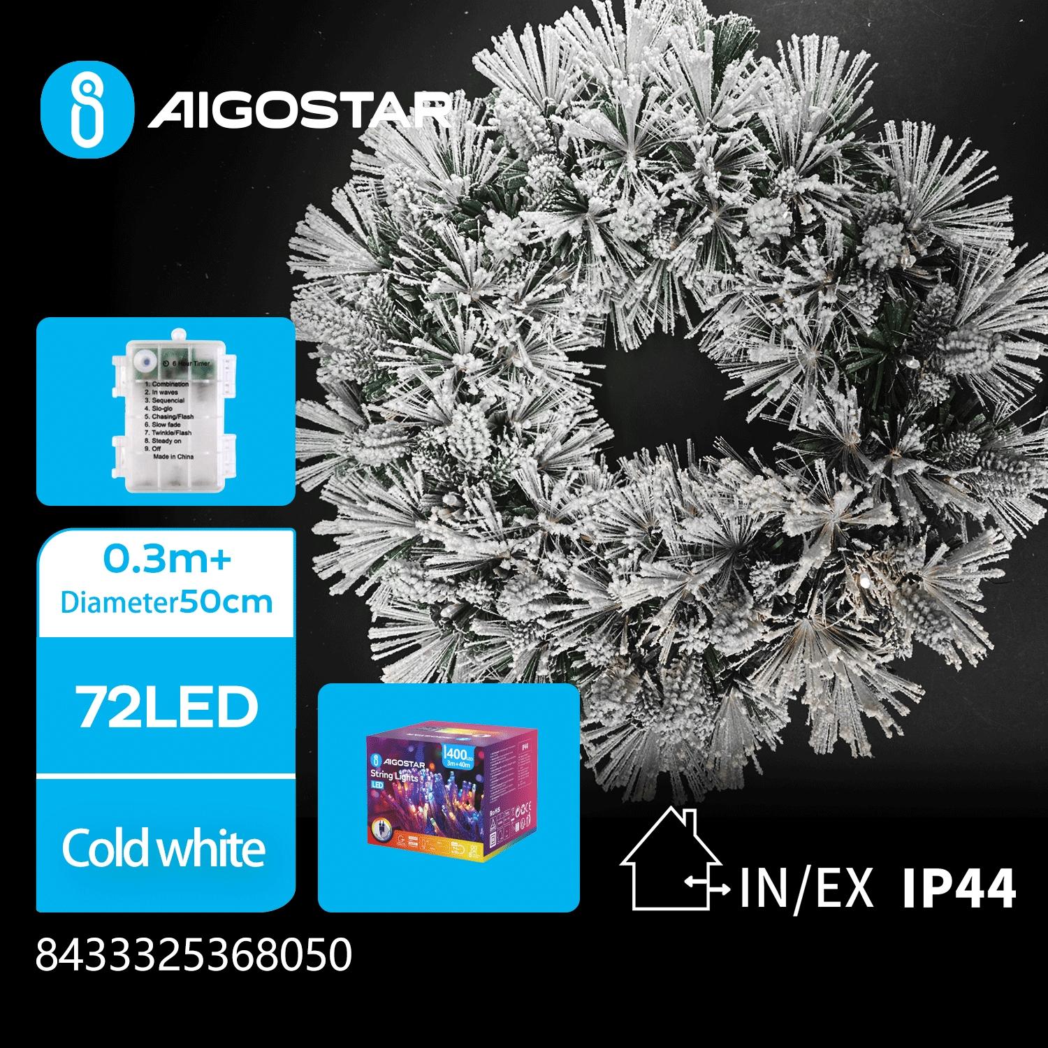 3AA battery light-up plush wreath, Φ50cm, cool white