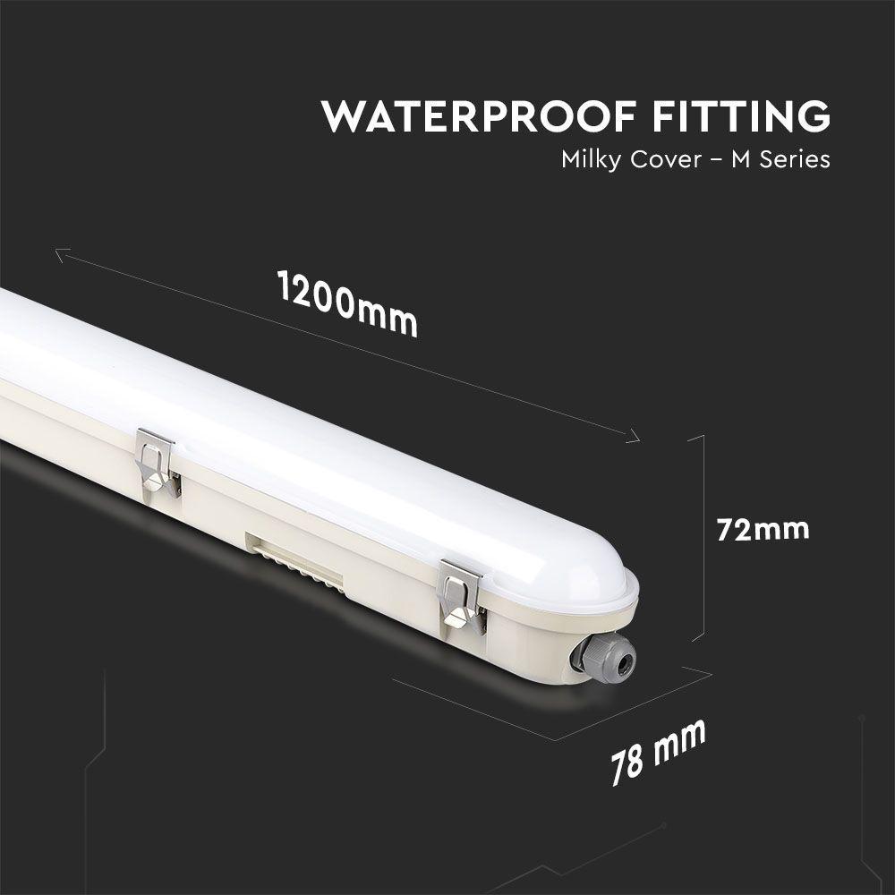 VT-120136 36W LED WP LAMP FITTING 120CM SAMSUNG CHIP MILKY COVER+SS CLIPS 6500K