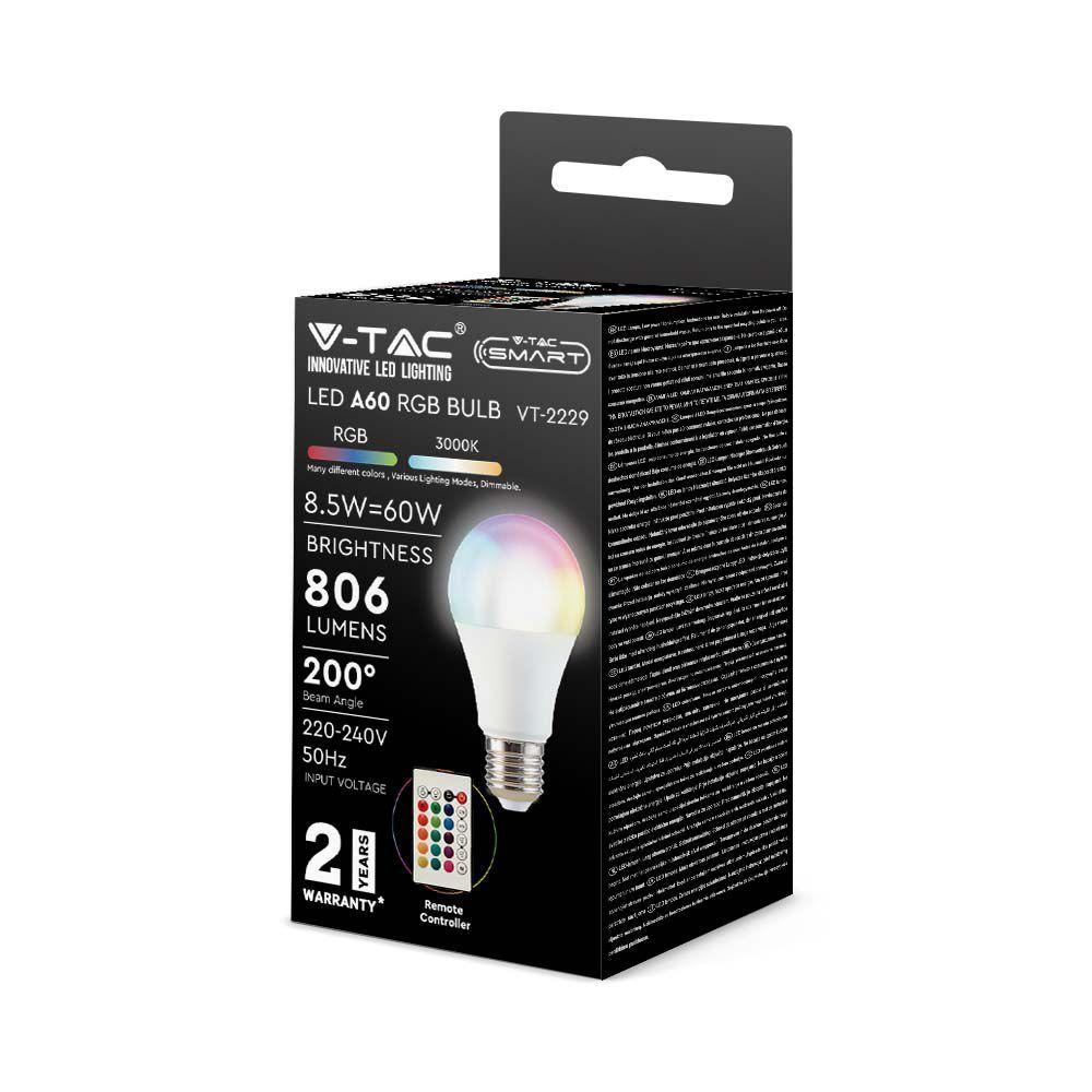 VT-2229 8.5W A60 LED SMART BULB RF CONTROL 24 BUTTONS RGB+3000K DIMMABLE E27