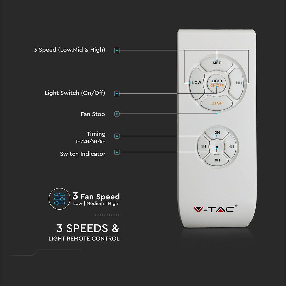 Lampa sufitowa LED z wentylatorem, Lumen: 1500, Ilość ramion: 4, Sterowanie: Pilot, Silnik: 60W, VTAC, SKU 7915