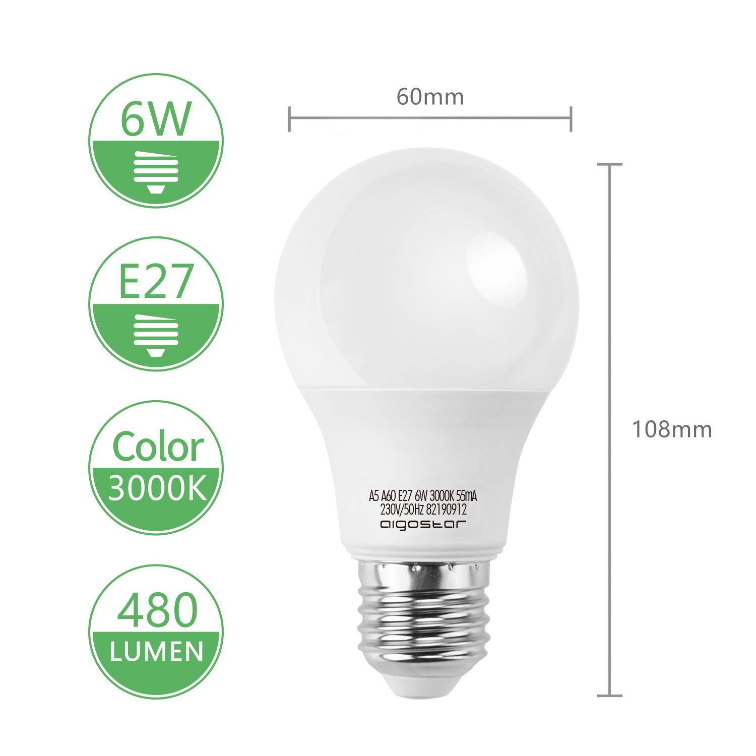 LED A60 E27 6W 3000k(6W,E27,3000K)