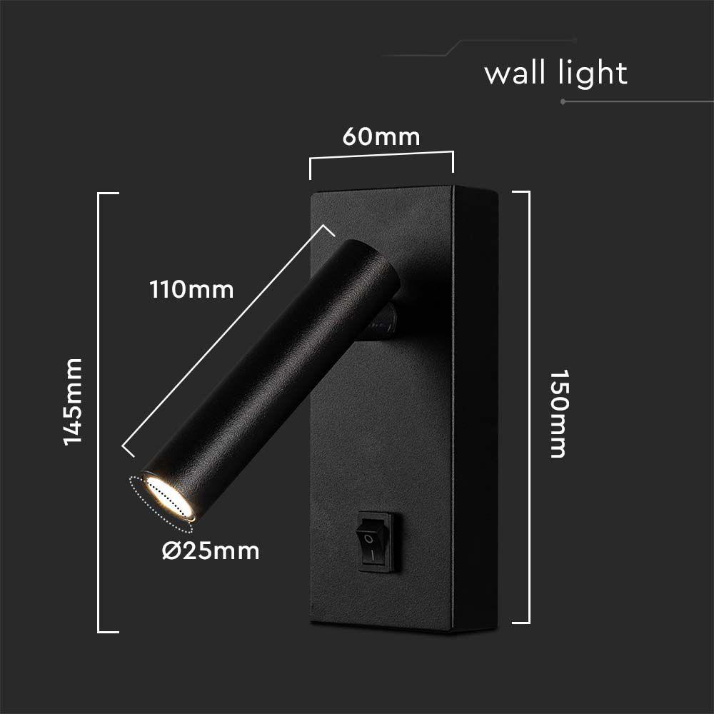 VT-402 2W LED WALL MOUNTED SPOTLIGHT 4000K BLACK BODY