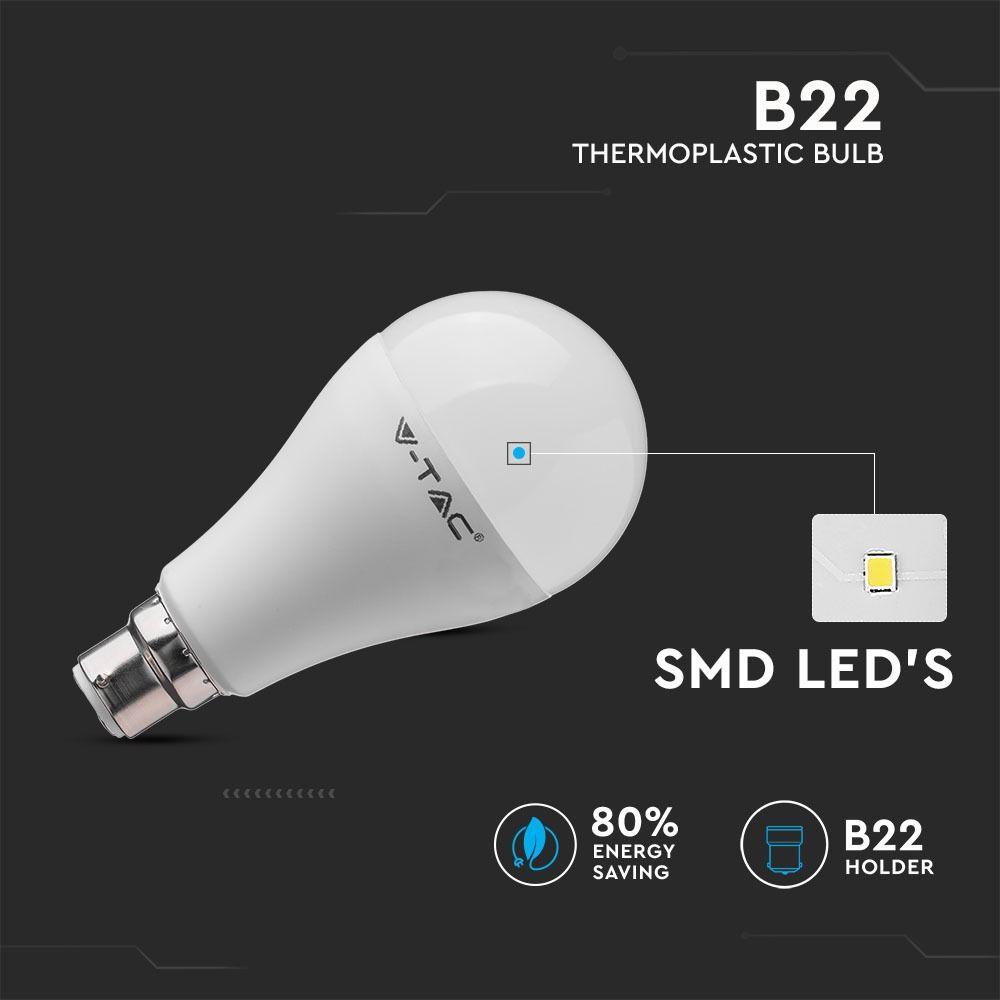 VT-2015 15W A65 LED PLASTIC BULB 2700K B22 200'D