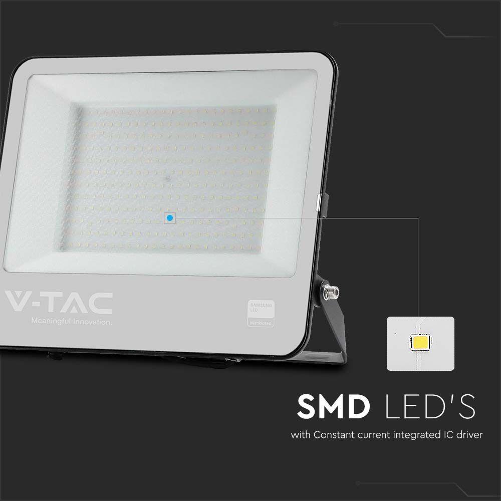 VT-44205 200W LED FLOODLIGHT 6500K BLACK BODY GREY GLASS 185LM/W