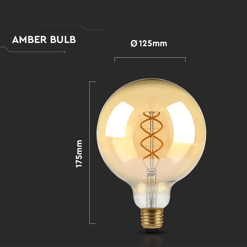 5W G125 Żarówka LED Filament Globe, Barwa:1800K, Klosz: Bursztynowy, Trzonek: E27, VTAC, SKU 217216