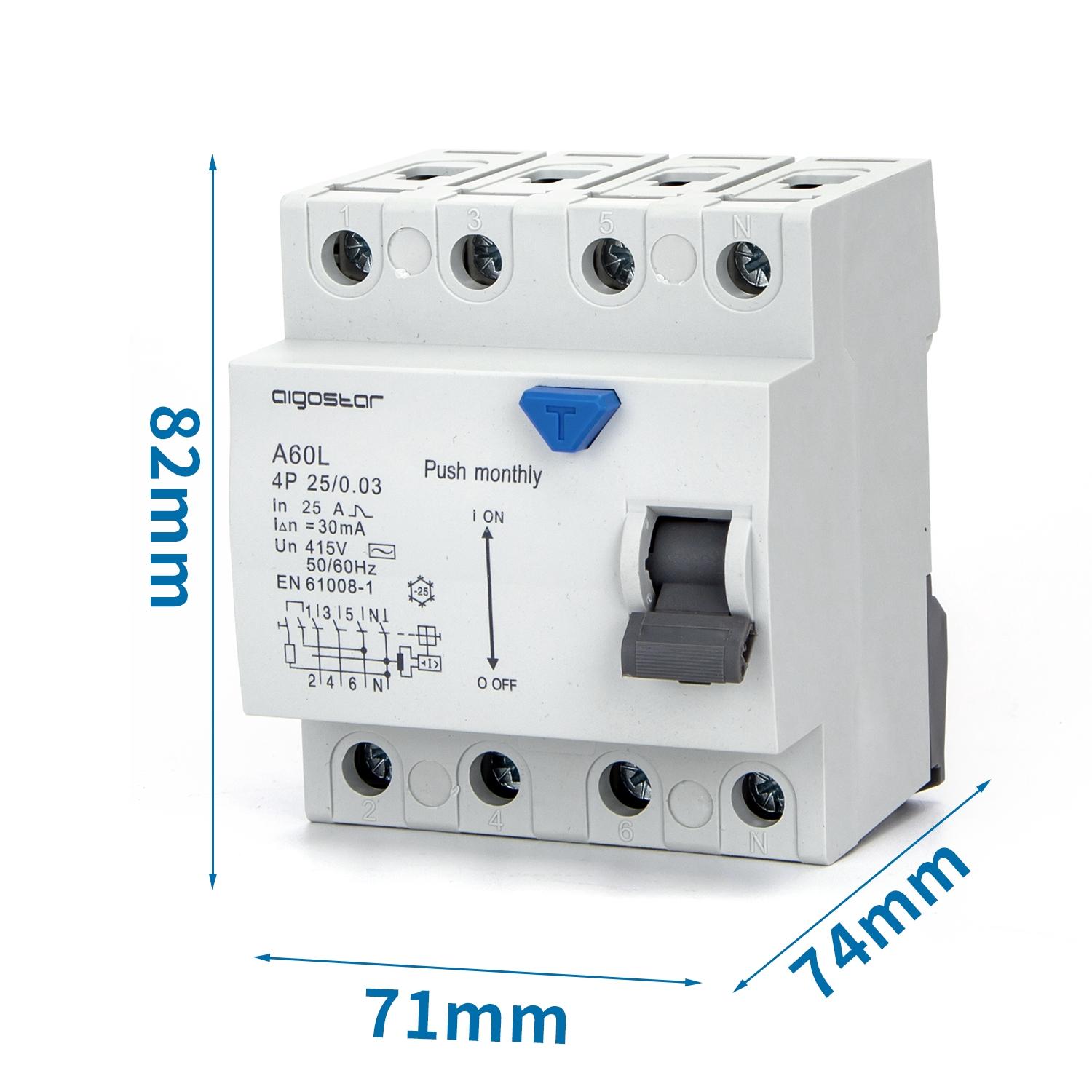 Residual Current Circuit Breaker 4P 25A 30mA AC Gray