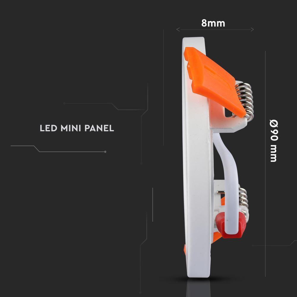 8W Panel LED, Barwa:3000K, Okrągła, VTAC, SKU 4931