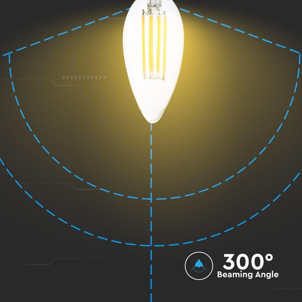 6W C35 Filament, Klosz Transparentny/ Barwa:4000K, Trzonek: E14, Skuteczność: 130lm/W, VTAC, SKU 2849