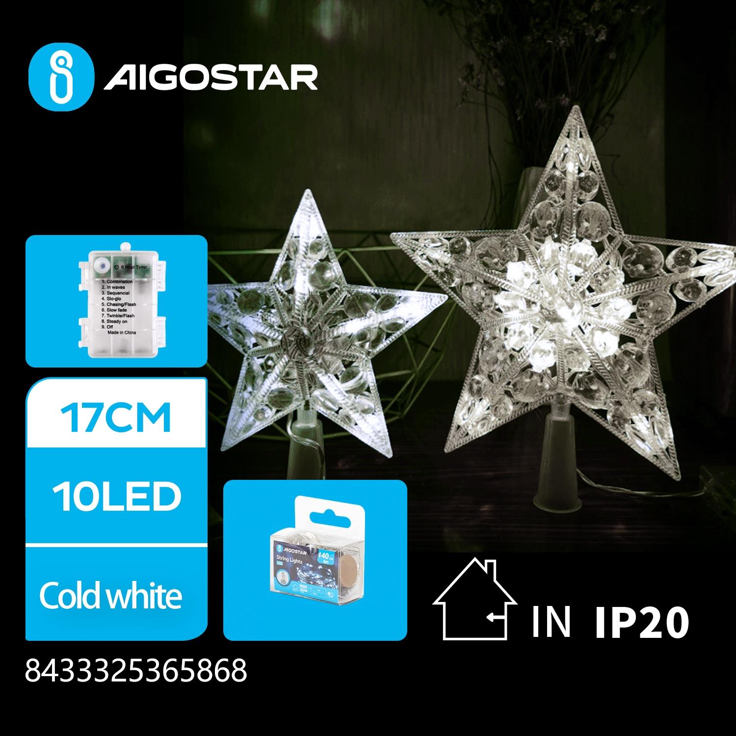 3AA Battery String Light, 17cm Tree Topper Star, Cool White