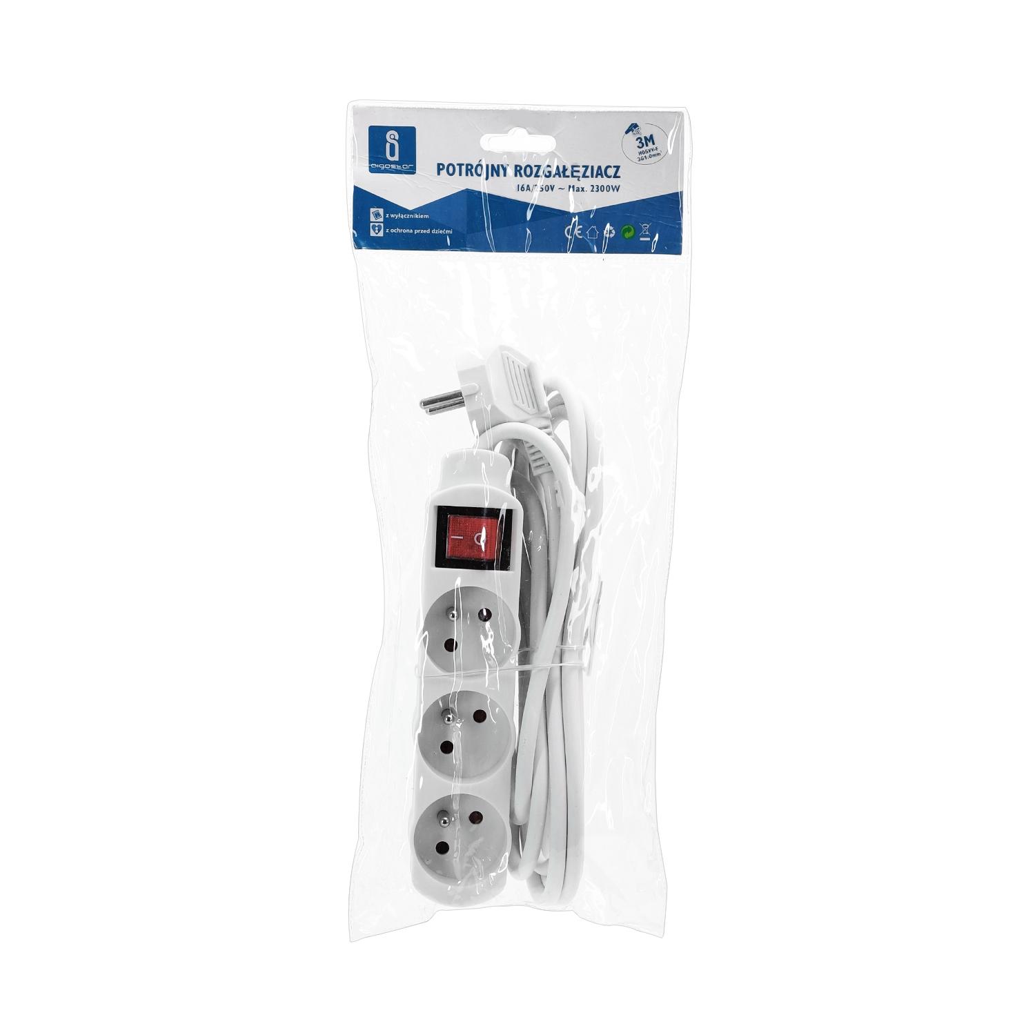 Power strips 3-way 3m H05VV-F 3G1.0m㎡ White