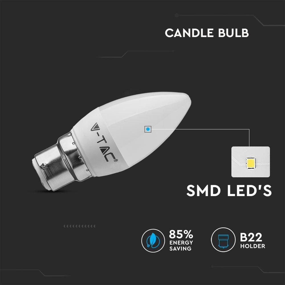 VT-223 5.5W LED PLASTIC CANDLE BULB-SAMSUNG CHIP 6400K B22