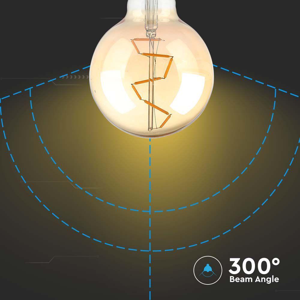 4W G95 Żarówka LED Filament, Klosz Bursztynowy, Barwa:2200K, Trzonek:E27, VTAC, SKU 217146